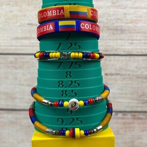 Colombia Flag Bracelet Set 5pc Yellow Blue Red Beaded Woven Cuff Adjustable